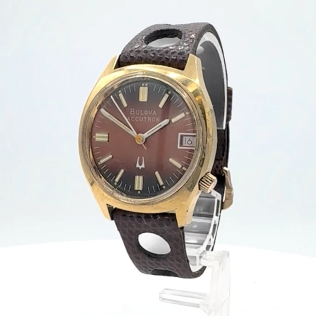 Vintage 1976 Bulova G3595 Copper Fade Men's Tuning Fork Wristwatch 218 1 Usa